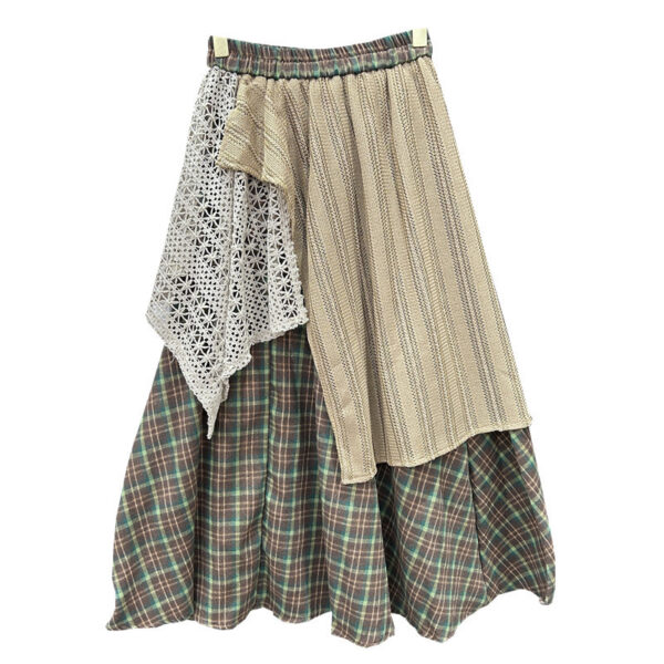 Women's Irregular Stitching Color-contrast Check Skirt - Image 3