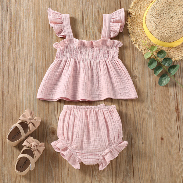 Girls' Solid Color Sling Top Hot Pants Suit - Image 10