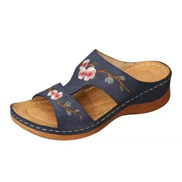 Flower Embroidered Sandals Wedge Heel Plus Size Women's Slippers - Image 2