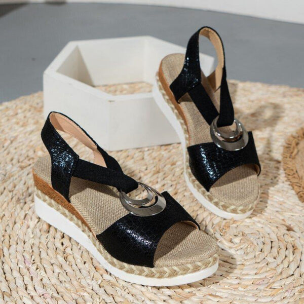 Women's Peep Toe Serpentine Wedges Sandals With Circle Design Casual Summer Shoes - Image 9