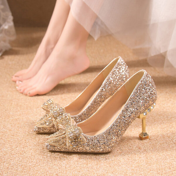 Crystal Sequins Wedding Xiuhe Stiletto Pointed-toe Shoes - Image 5