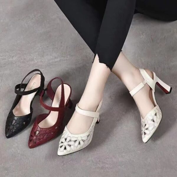 Fashion High Heel Sandals Pointed Toe Soft Leather Hollow High Heels - Image 8