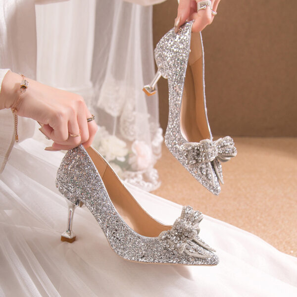 Crystal Sequins Wedding Xiuhe Stiletto Pointed-toe Shoes - Image 2