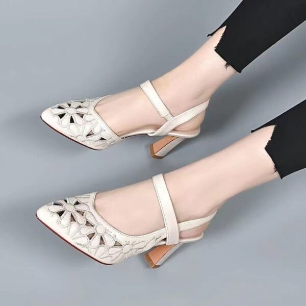 Fashion High Heel Sandals Pointed Toe Soft Leather Hollow High Heels - Image 3