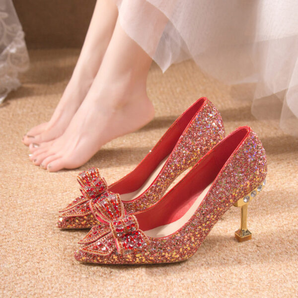 Crystal Sequins Wedding Xiuhe Stiletto Pointed-toe Shoes - Image 3