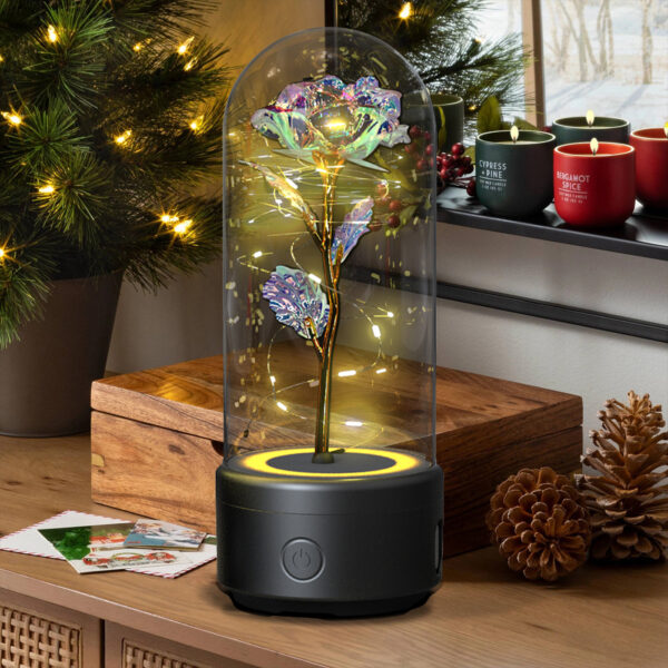 Creative 2 In 1 Rose Flowers LED Light And Bluetooth-compatible Speaker Valentine's Day Gift Rose Luminous Night Light Ornament In Glass Cover - Image 3