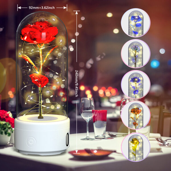 Creative 2 In 1 Rose Flowers LED Light And Bluetooth-compatible Speaker Valentine's Day Gift Rose Luminous Night Light Ornament In Glass Cover - Image 7