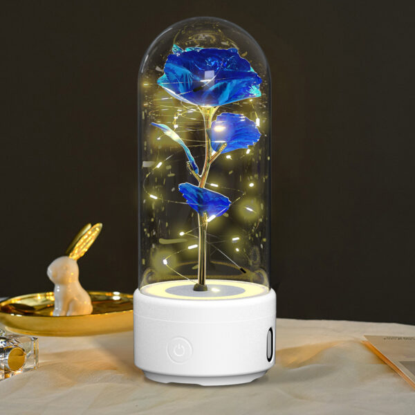 Creative 2 In 1 Rose Flowers LED Light And Bluetooth-compatible Speaker Valentine's Day Gift Rose Luminous Night Light Ornament In Glass Cover - Image 2