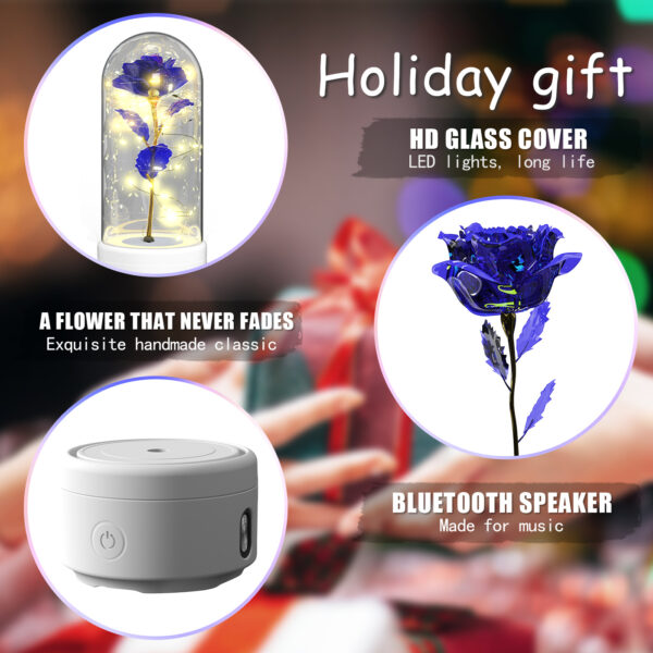 Creative 2 In 1 Rose Flowers LED Light And Bluetooth-compatible Speaker Valentine's Day Gift Rose Luminous Night Light Ornament In Glass Cover - Image 9